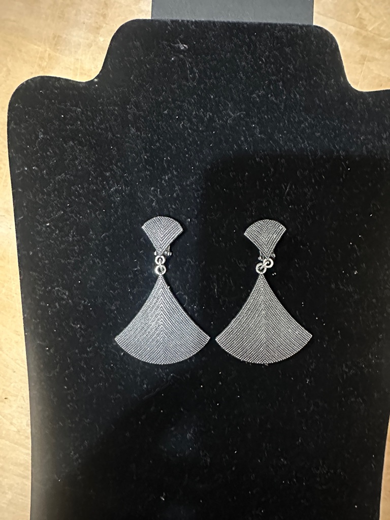 Silver Fan Drop Earrings  Clip On Earrings